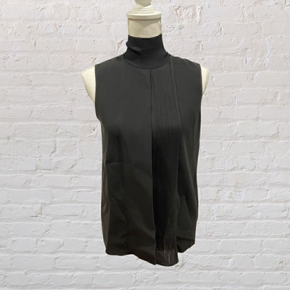 Vince Black Sleeveless Mock Neck Laser Cut Pleated Blouse Top Size XS NWT​